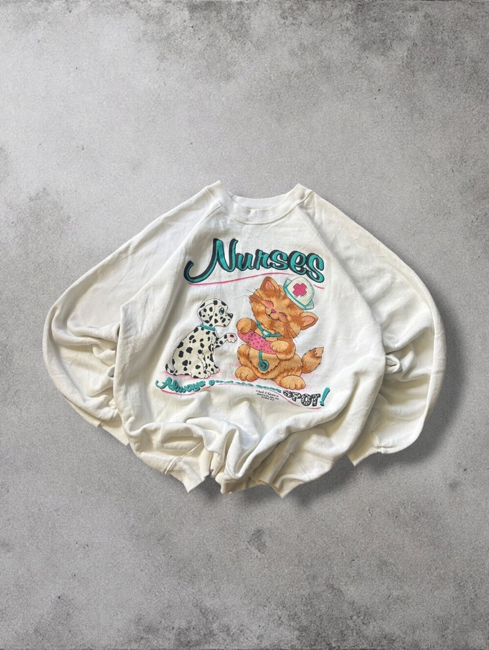Vintage 90s Nurses Cartoon Cute Dog Cat Graphic Crewneck Size Mens Large